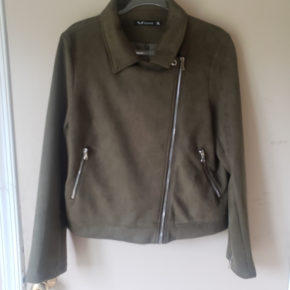 Apperloth Women's Olive Green Moto Jacket, Size XL